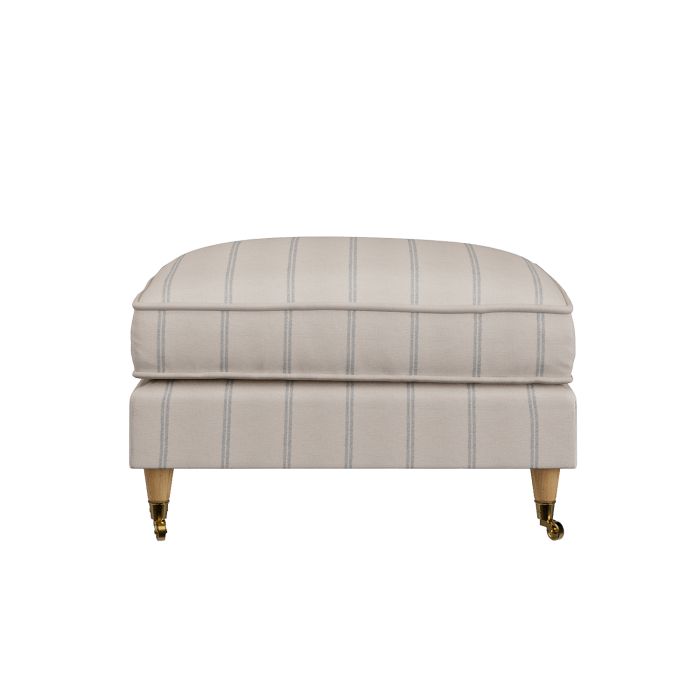 Cream Chenille Blue Striped Footstool - Payton