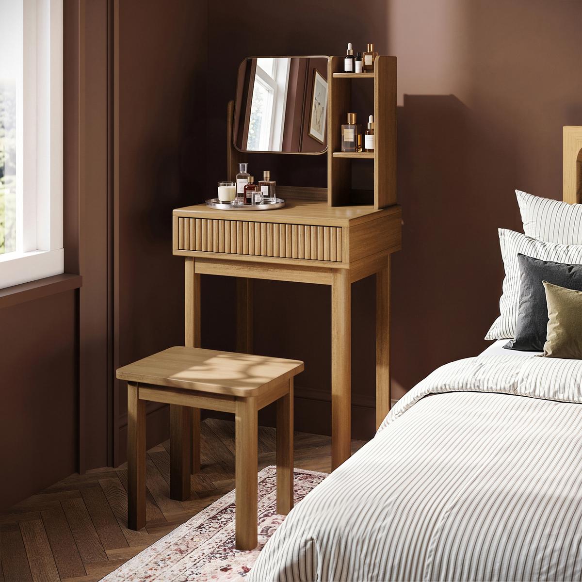 Natural Dressing Table With Mirror and Matching Stool - Sawyer