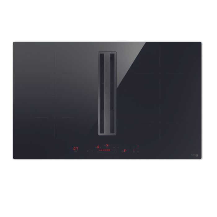Refurbished Elica TB-IMPULSO-80 Turbo Air 83cm 4 Zone Induction Venting Hob Black Glass