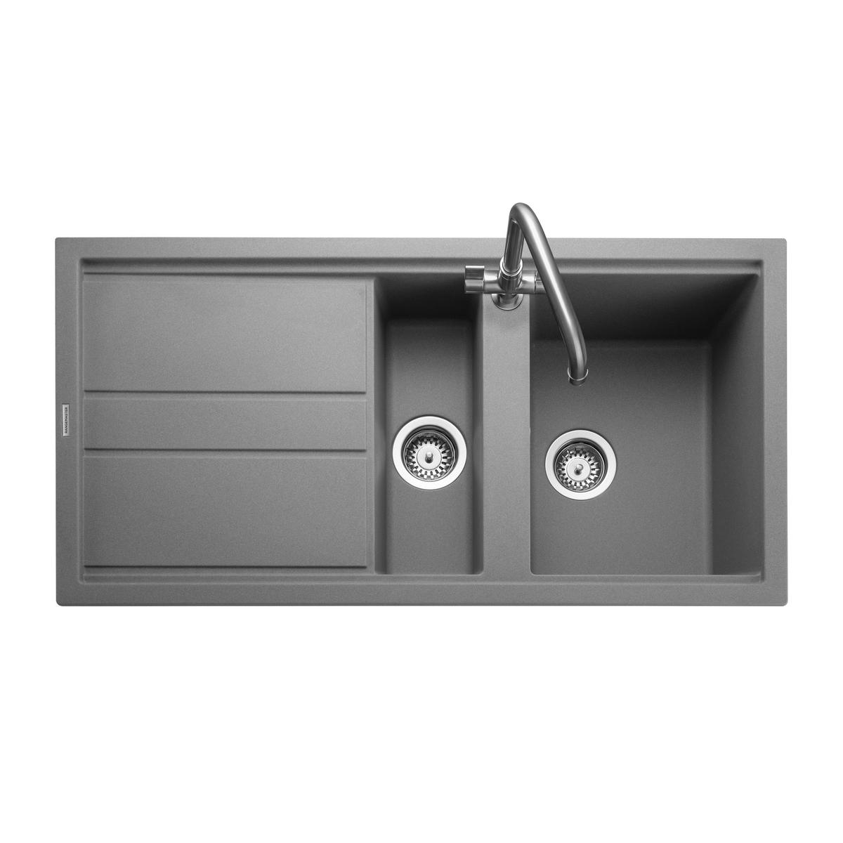ALMOST PERFECT - Rangemaster Topaz 1.5 Bowl Inset Grey Granite Kitchen Sink with Reversible Drainer