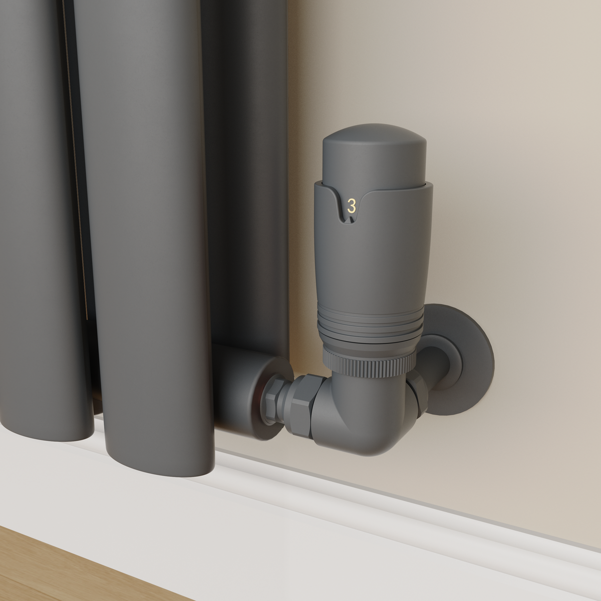 Refurbished Elego Anthracite Gray Modern TRV Corner Thermostatic Radiator Valves With Lockshield