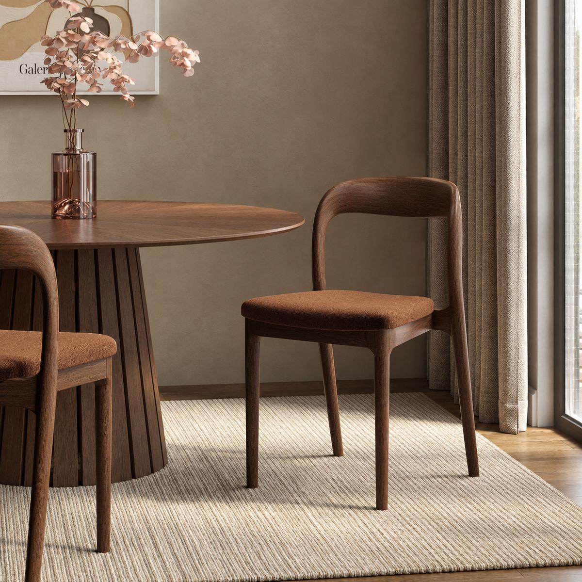 Set of 2 Rust Upholstered Dining Chairs with Walnut Solid Wood Frame - Uma