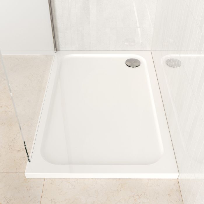 1200x900mm Rectangular Shower Tray – Low Profile 45mm – Stone Resin – White – Pearl