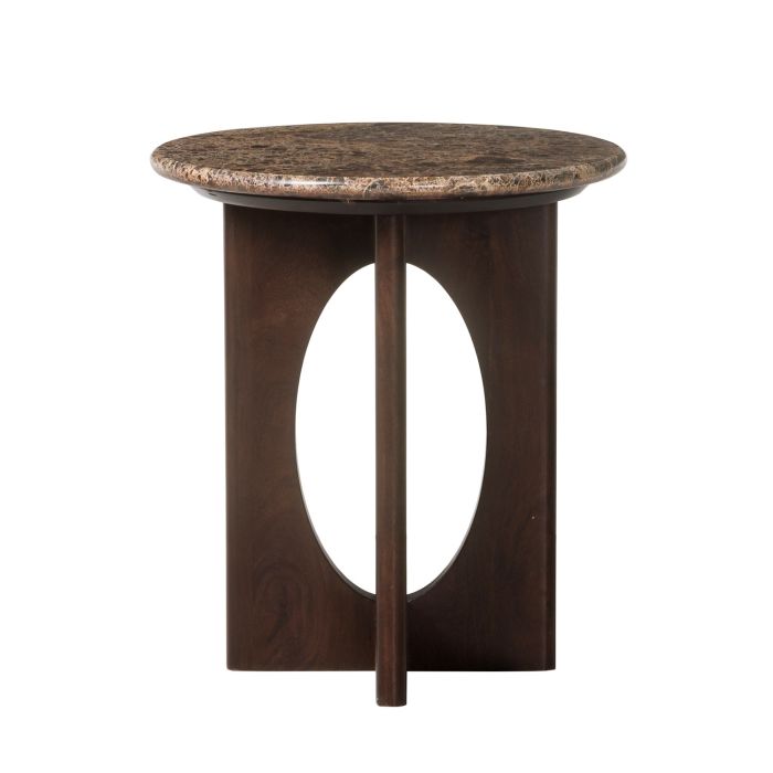 Round Brown Marble and Walnut Effect Side Table - Ivan