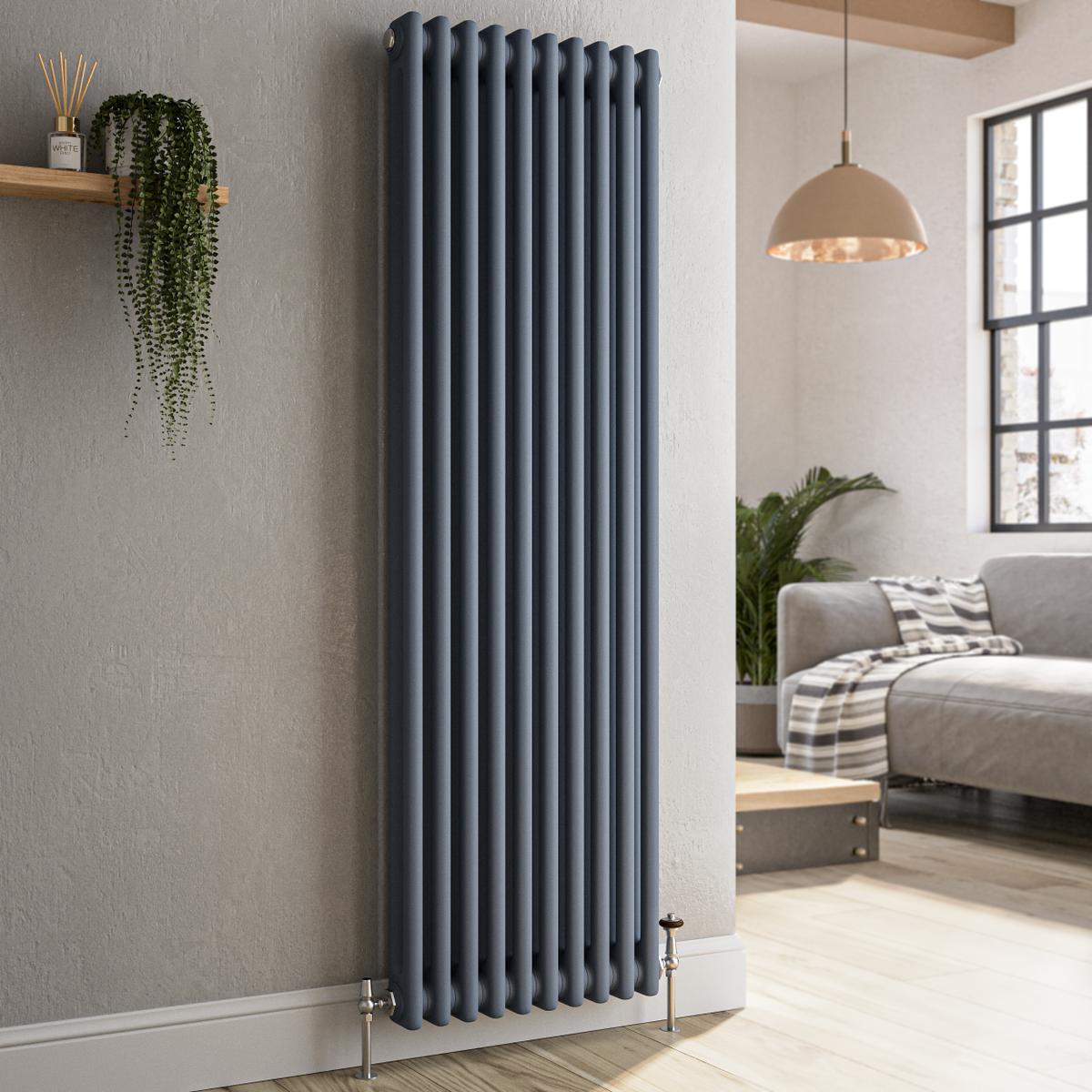 GRADE A1 - Reggio Anthracite Vertical Double Column Traditional Radiator 1500x470mm 3715 BTU - Cast Iron Style