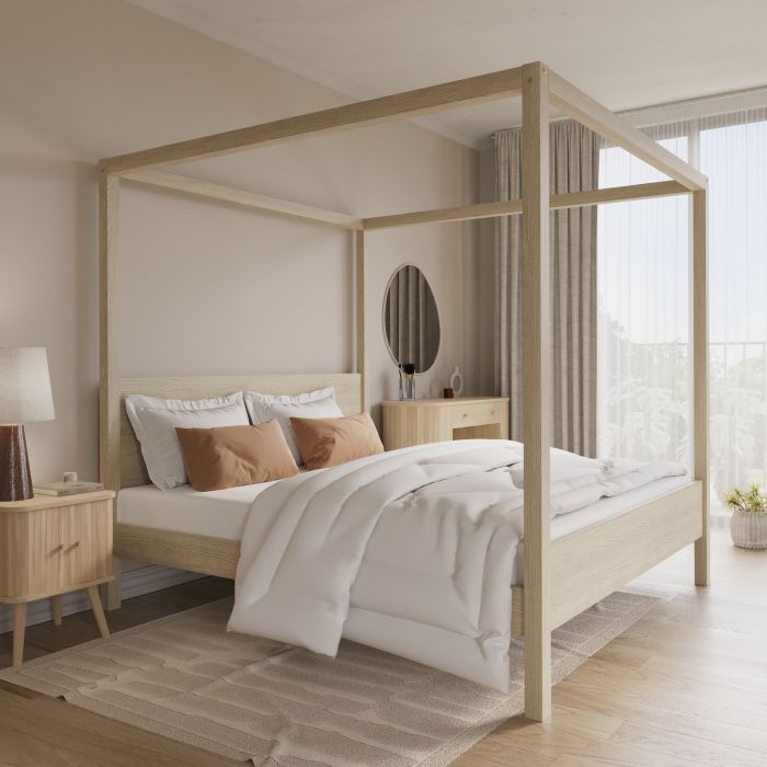 GRADE A1 - Super King Four Poster Bed Frame in Light Wood - Victoria