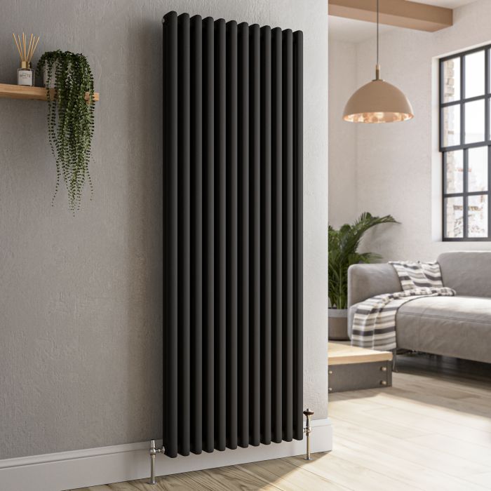 Refurbished Reggio Midnight Black Vertical Triple Column Traditional Radiator 1500x560mm 5626 BTU - Cast Iron Style