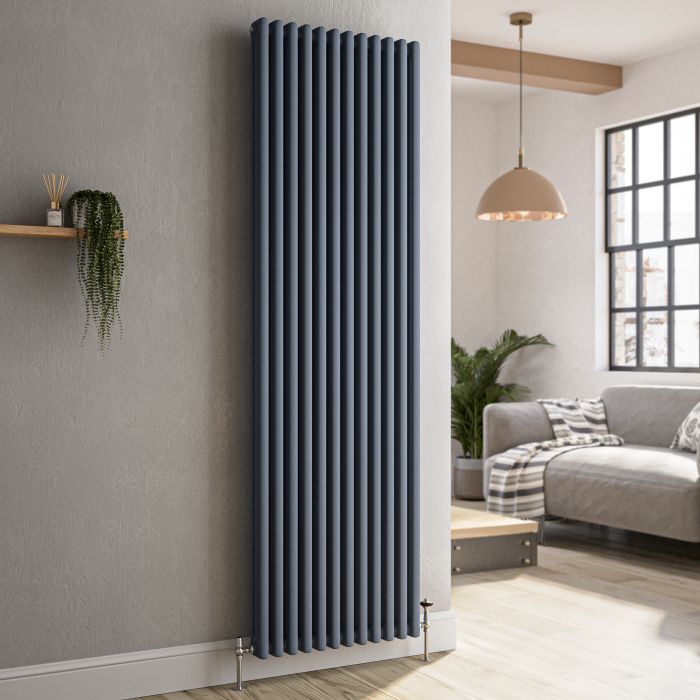 Refurbished Reggio Anthracite Vertical Triple Column Traditional Radiator 1800x560mm 6654 BTU - Cast Iron Style