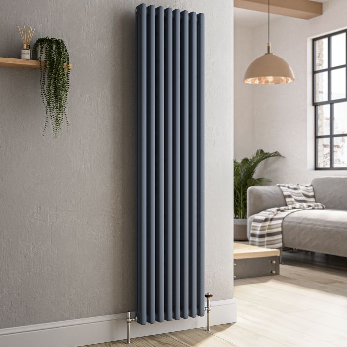 Refurbished Reggio Anthracite Vertical Triple Column Traditional Radiator 1500x380mm 3751 BTU - Cast Iron Style