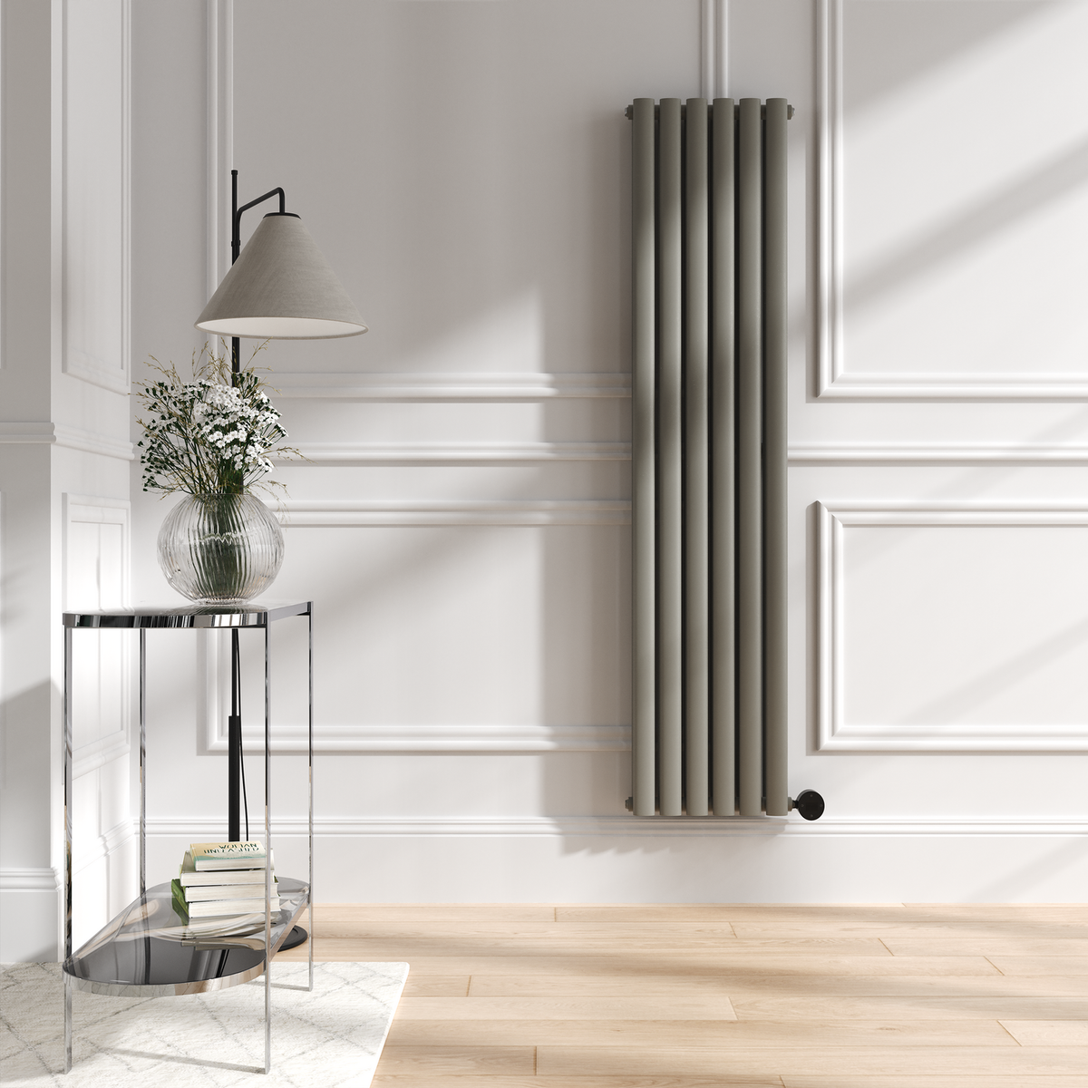 GRADE A1 - Smoked Stone Vertical Smart Electric Radiator with Wi-Fi Thermostat - 1200W - H1600xW354mm - Bathroom Safe
