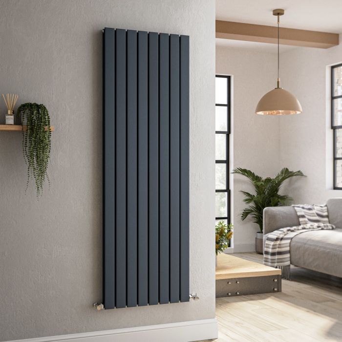Refurbished Riace Anthracite Vertical Flat Designer Radiator 1600x544mm Double Panel 4916 BTU