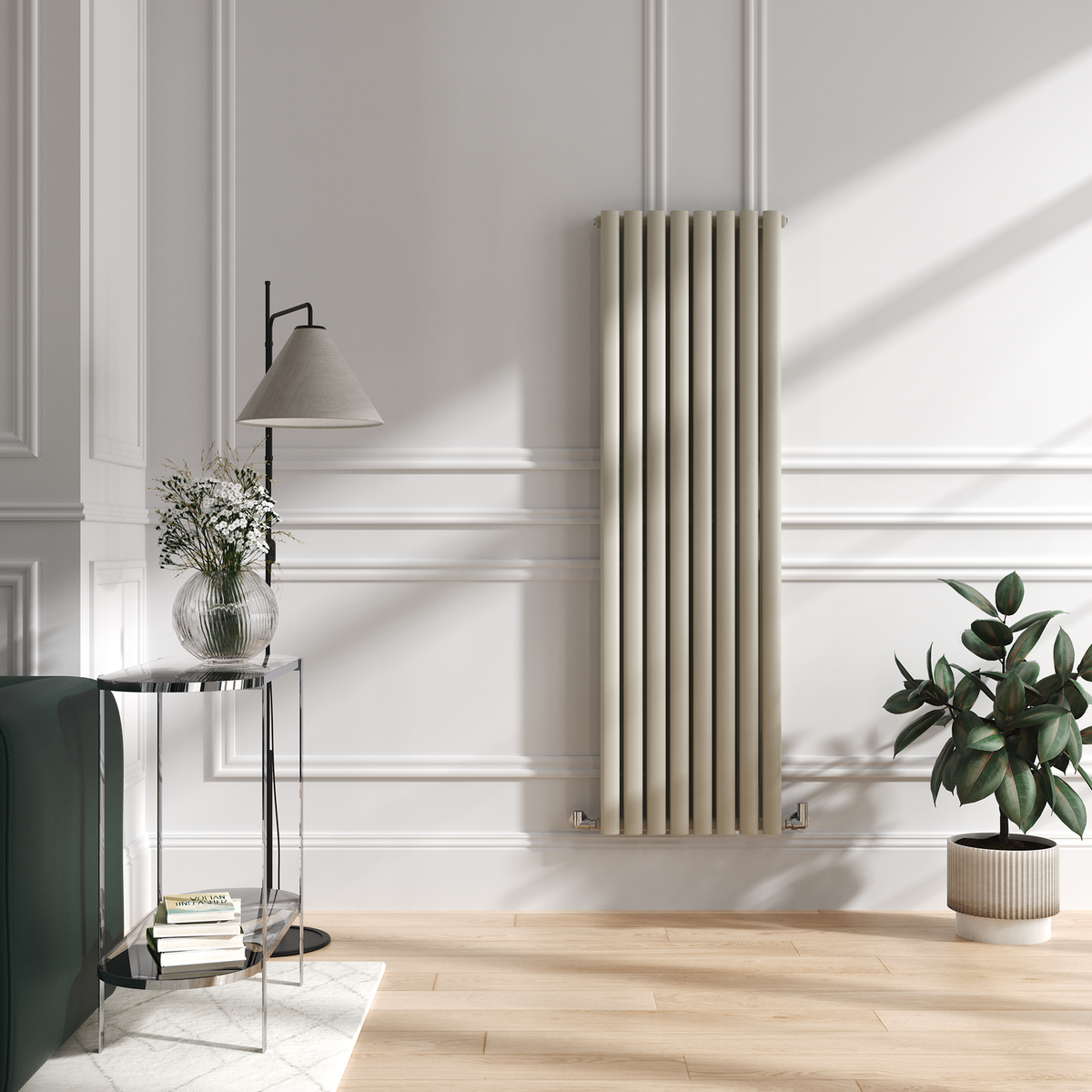 GRADE A2 - Sorrento Linen Vertical Oval Designer Radiator 1600x472mm Double Panel 4468 BTU