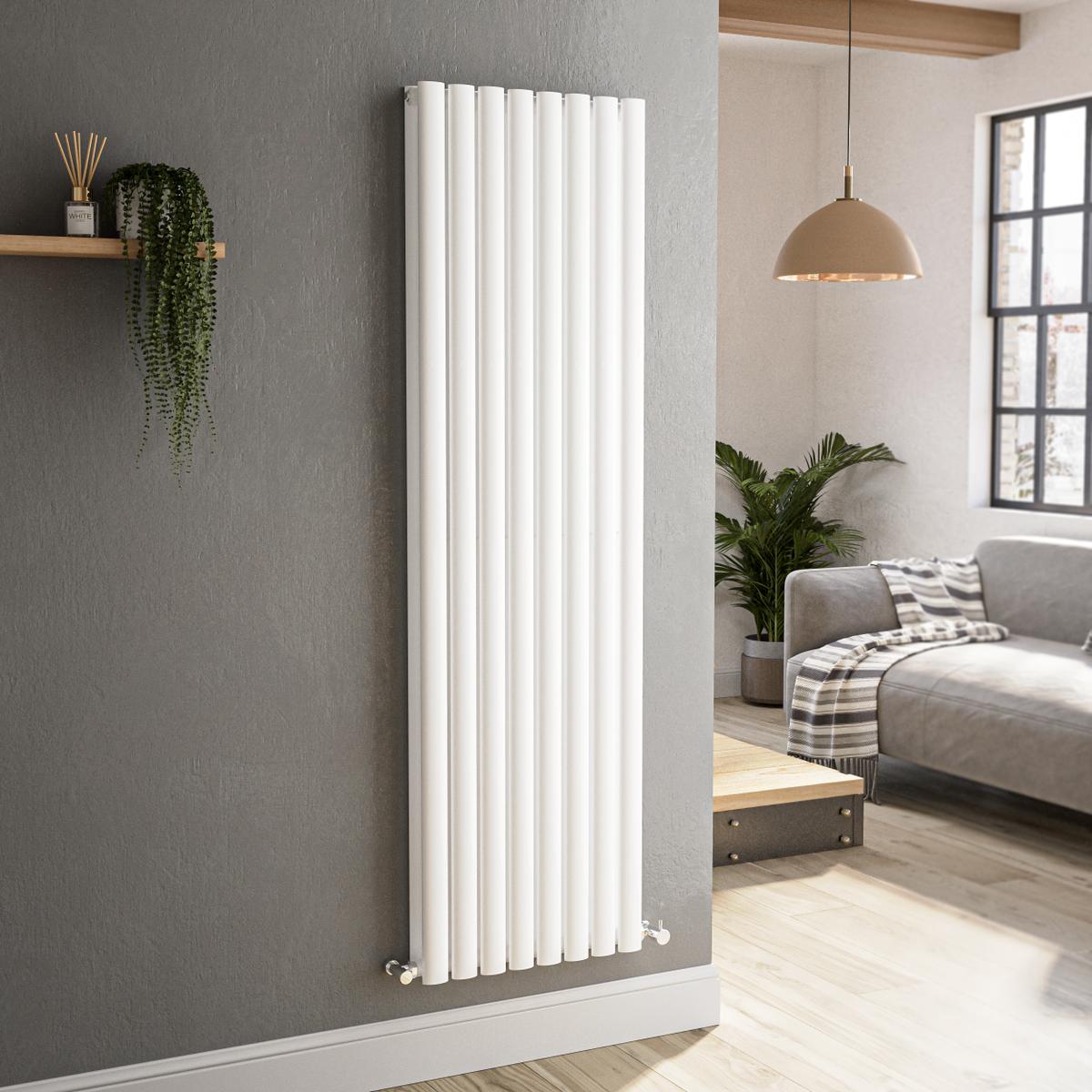 Refurbished Sorrento White Vertical Oval Designer Radiator 1600x472mm Double Panel 4468 BTU