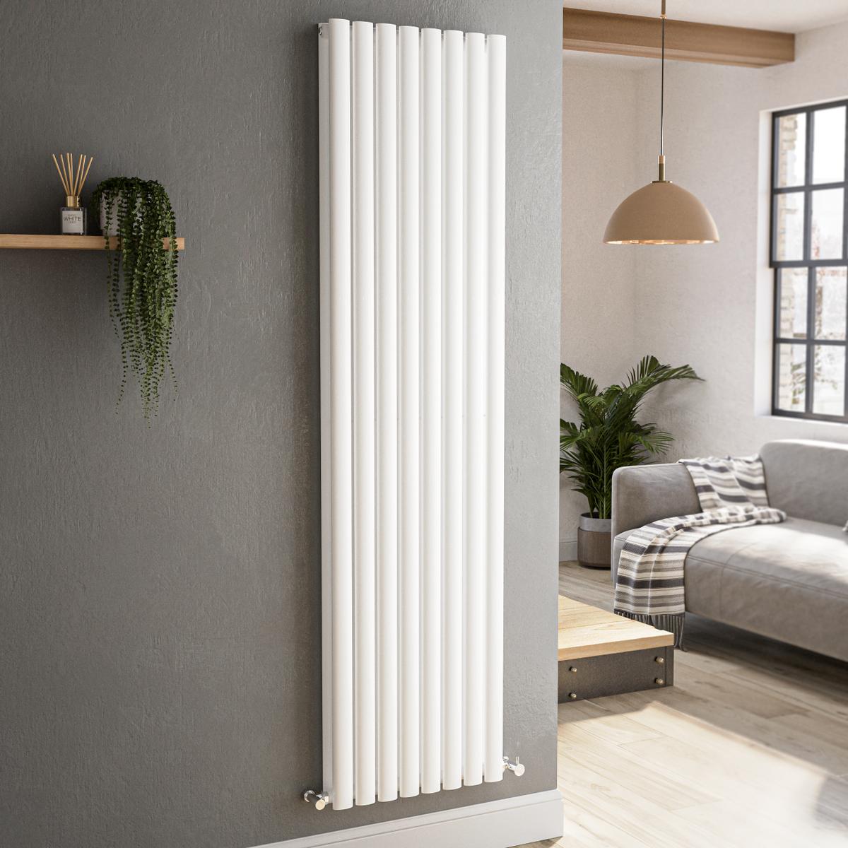 GRADE A2 - Sorrento White Vertical Oval Designer Radiator 1800x472mm Double Panel 4983 BTU