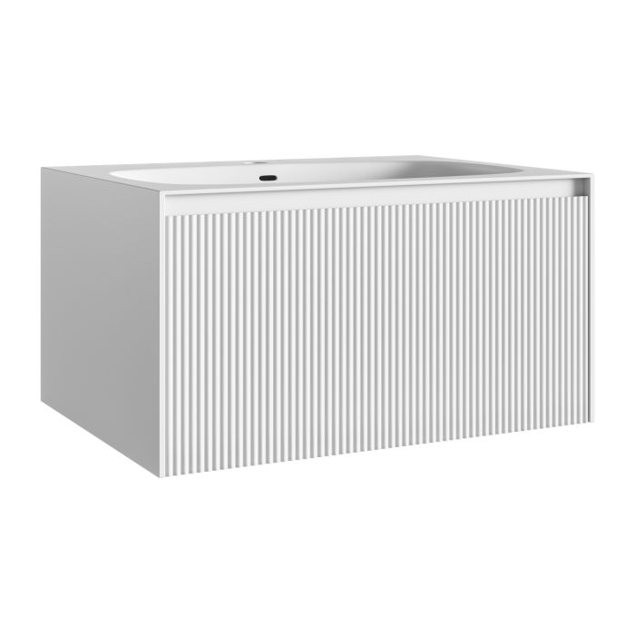 700mm White Fluted Wall Hung Vanity Unit with Aluminium Basin - Venice
