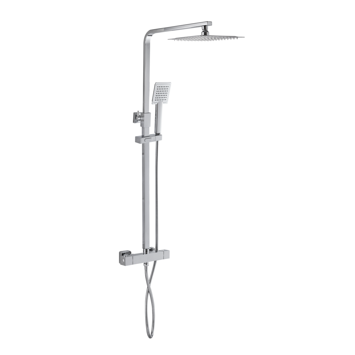 GRADE A2 - Chrome Square Thermostatic Bar Mixer Shower Set with Slide Rail Kit & Hand Shower - Vira