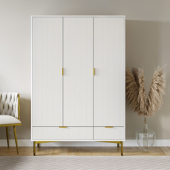 ONLY OPENED - White Gloss 3-Door Wardrobe with 2 Drawers - Valencia