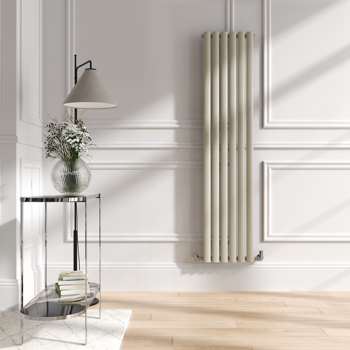 GRADE A1 - Sorrento Linen Vertical Oval Designer Radiator 1600x354mm Single Panel 2282 BTU
