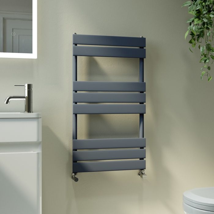 GRADE A1 - Riace Anthracite Vertical Flat Towel Radiator 800x450mm Single Panel 1120 BTU