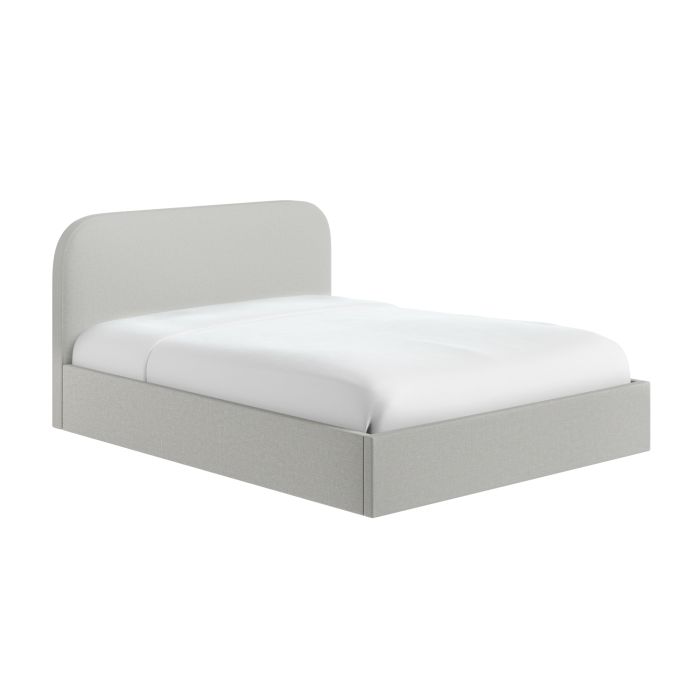 Grey Upholstered King Size Ottoman Bed with Curved Headboard - Zara