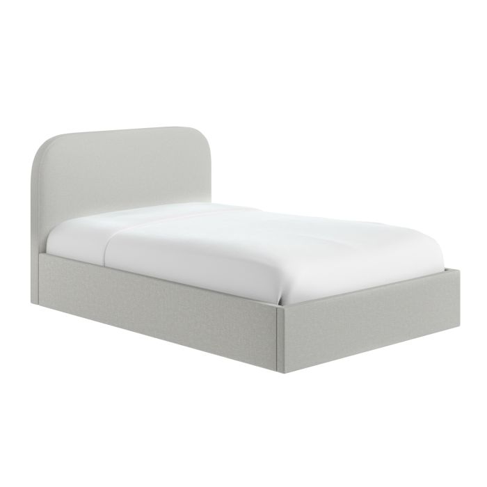 Grey Upholstered Small Double Ottoman Bed with Curved Headboard - Zara
