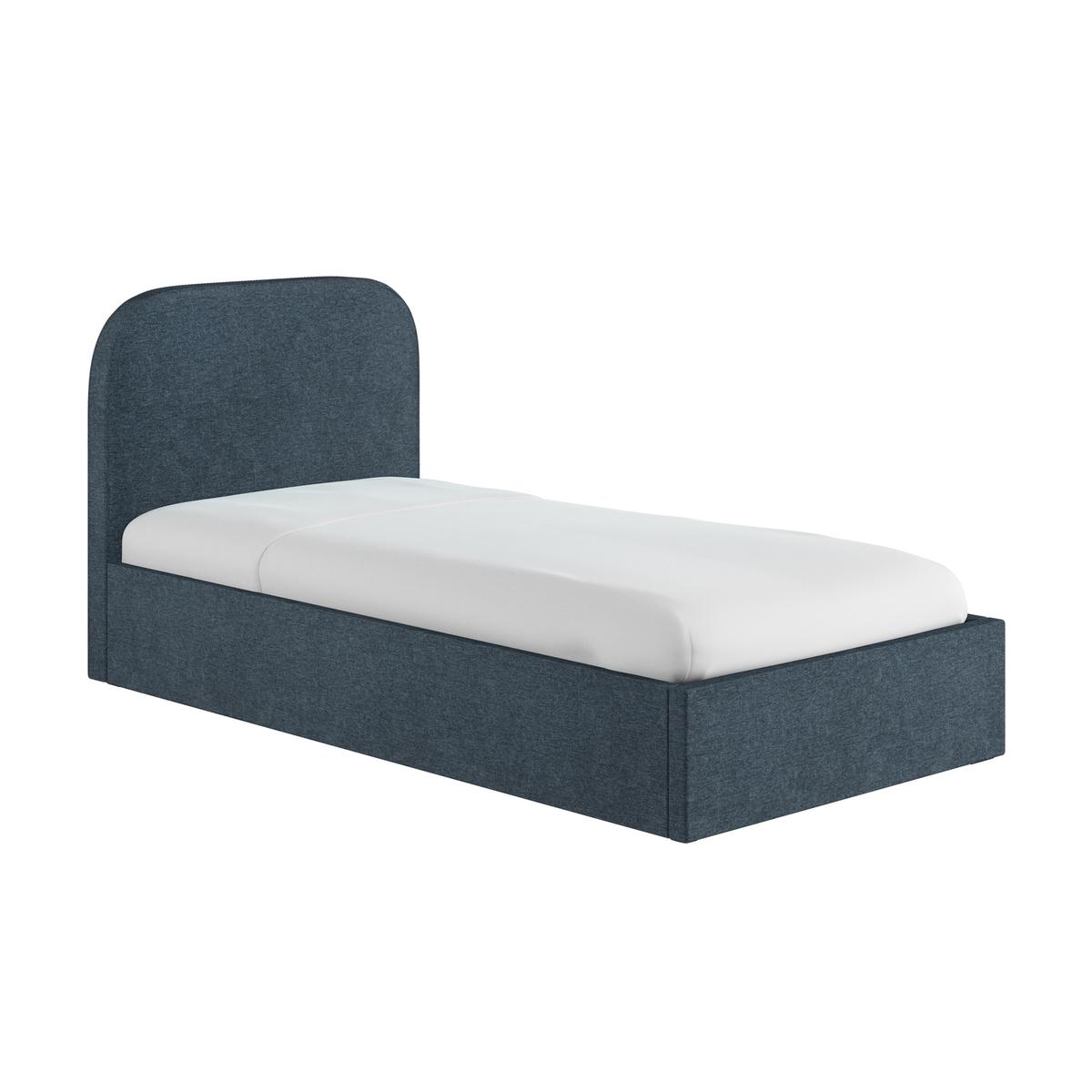 Blue Upholstered Single Ottoman Bed with Curved Headboard - Zara