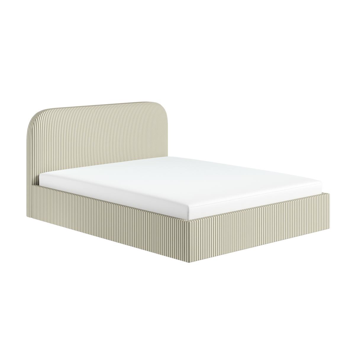 Cream and Green Striped King Size Ottoman Bed With Curved Headboard - Zara