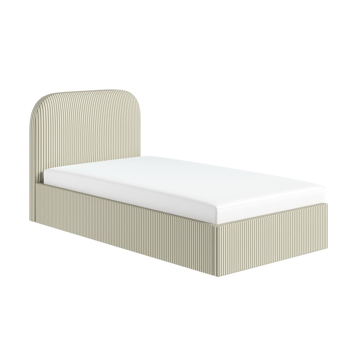 Cream and Green Striped Single Ottoman Bed With Curved Headboard - Zara