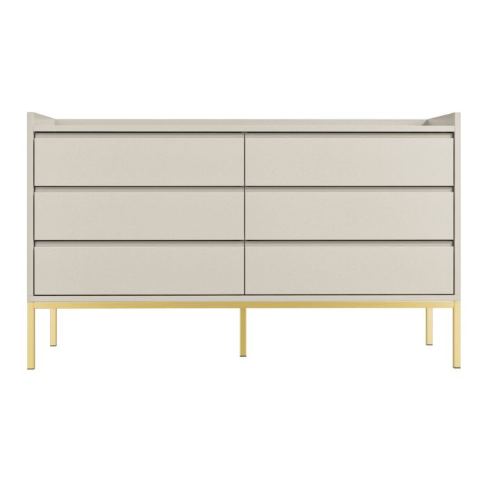 Wide Light Grey Modern 6 Drawer Chest of Drawers - Zion