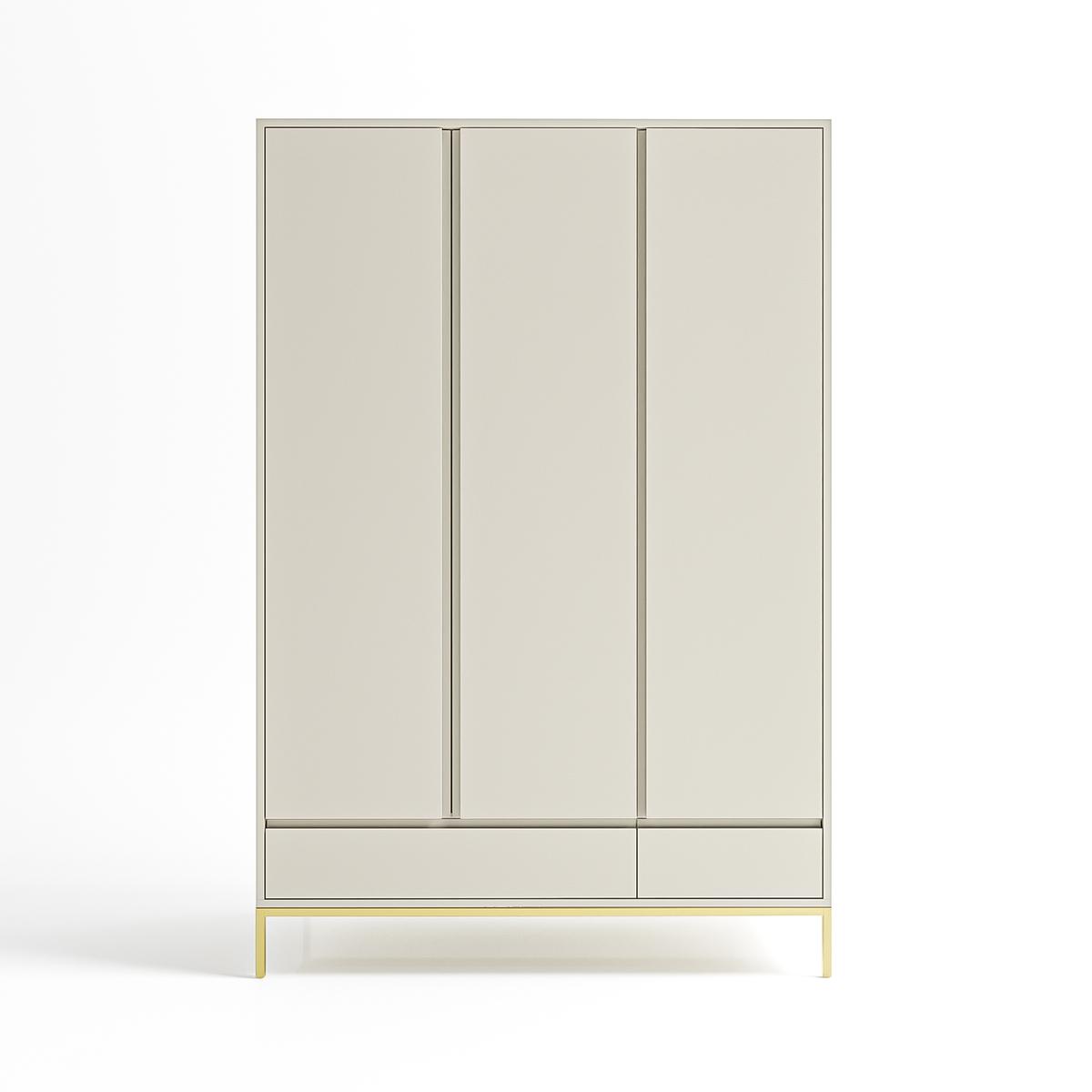 ONLY OPENED - Modern Taupe 3 Door Triple Wardrobe with Drawers - Zion