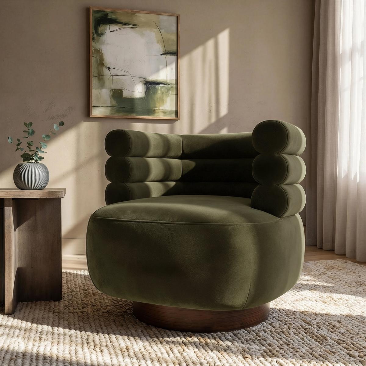 Green Velvet Modern Swivel Armchair - Zora