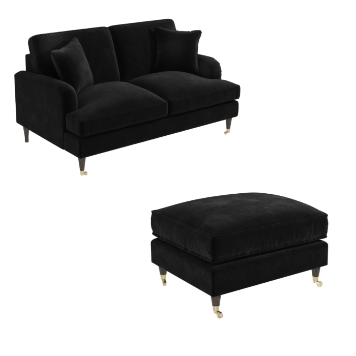 Black Velvet Sofa and Footstool Set - Payton