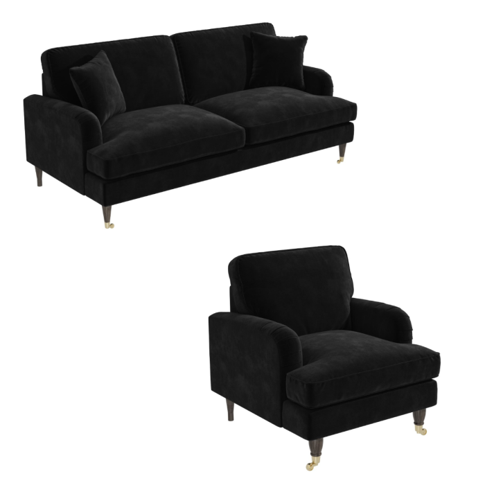 Black Velvet 3 Piece Sofa Set - Payton