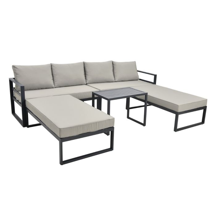 4 Seater Grey Modular Stackable Garden Sofa with Waterproof Cover