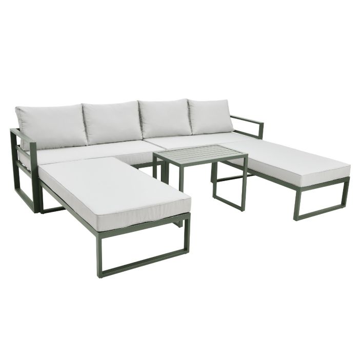 4 Seater Green Modular Stackable Garden Sofa with Waterproof Cover