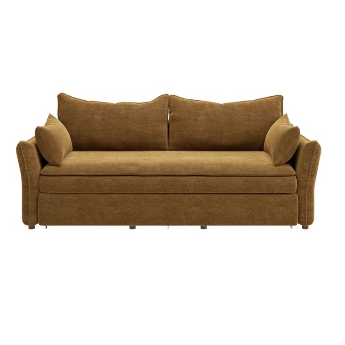 3 Seater Pull-Out Sofa Bed with Storage in Caramel Brown Chenille - Gaia