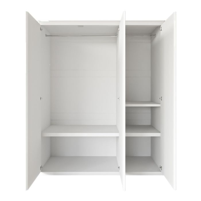 White Gloss 3 Door Mirrored Wardrobe with Soft Close Doors - Lexi