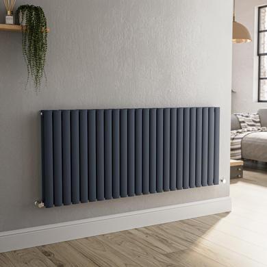 Sorrento Anthracite Horizontal Oval Designer Radiator 600x1416mm Double Panel 5758 BTU image 1