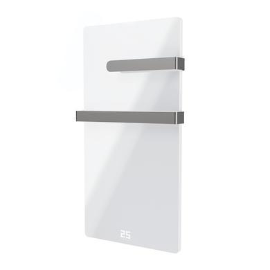 Refurbished 600W Smart Infrared Vertical White Glass Designer Wall Heater 550x1100mm with Optional Towel Rail - IP24 Bathroom Safe image 1