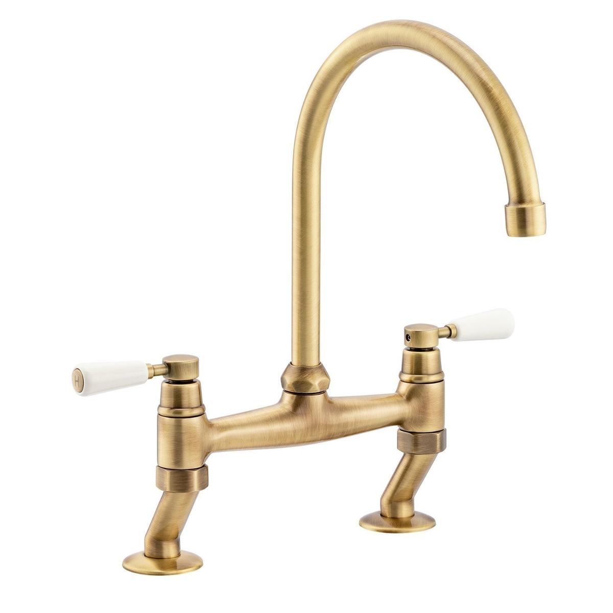 ONLY OPENED - Abode Traditional Bridge Mixer Tap - Antique Brass image 1
