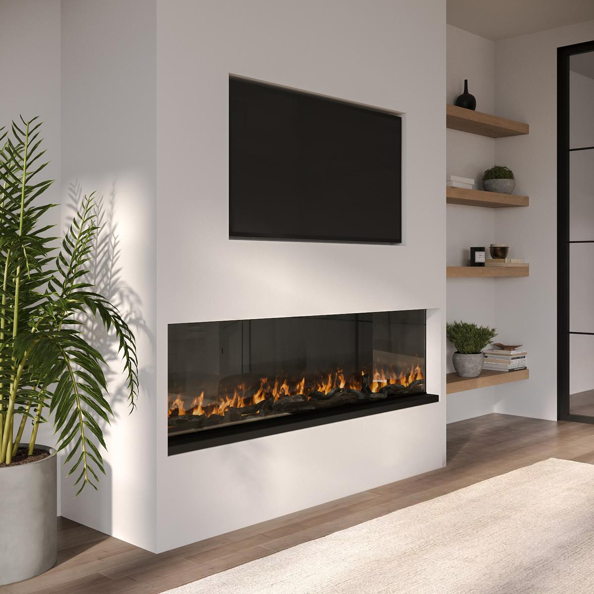 ALMOST PERFECT - Black Inset Media Wall Electric Fireplace with Glass Configurated Front and Sides 50 Inch - Amberglo image 1
