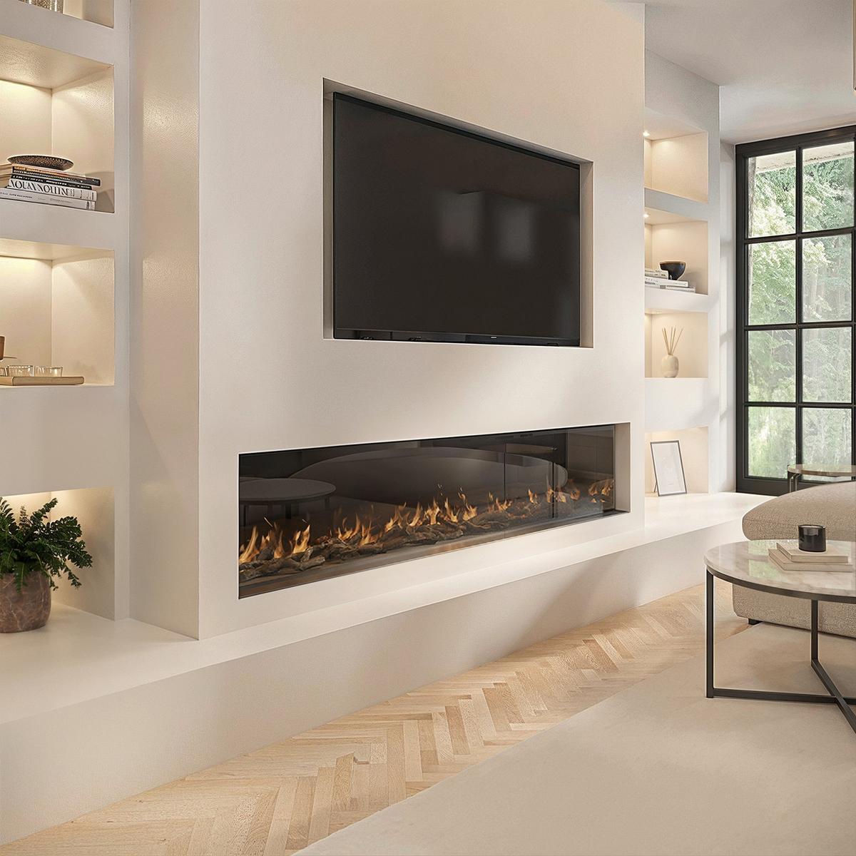 GRADE A3 - Black 3-Sided Inset Electric Media Wall Smart Fire Place - 70 Inch - AmberGlo