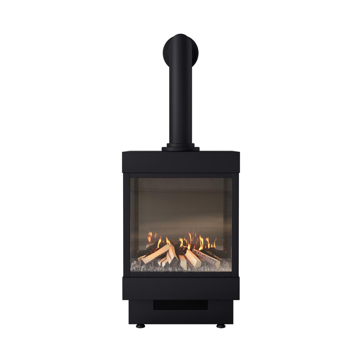 Small Electric Log Burner-Style Stove with Decorative Flue in Black - AmberGlo image 1