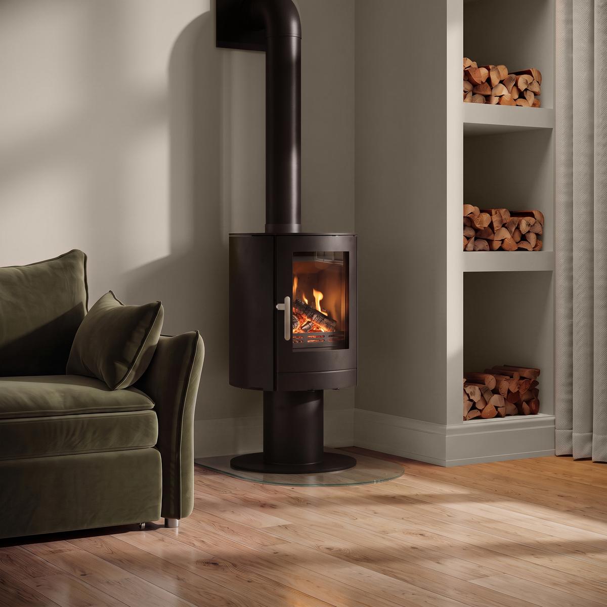 Floating Multi-Fuel 5.1kW Stove in Black - AmberGlo image 1