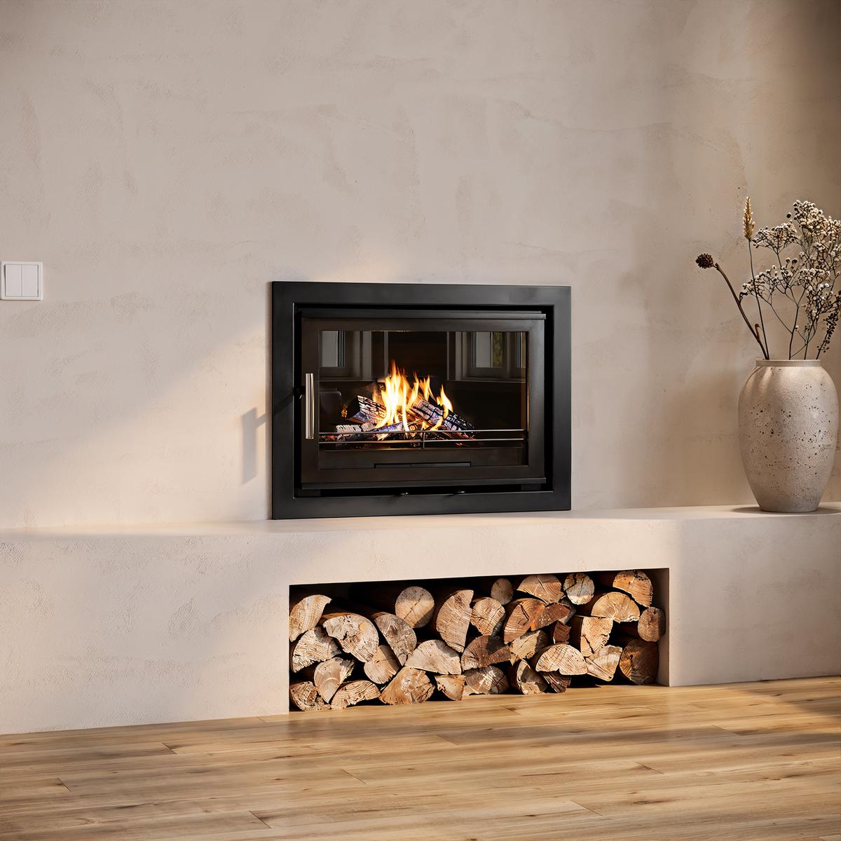 Inset Cassette Wood Burning 8.2kW Stove in Black - AmberGlo image 1