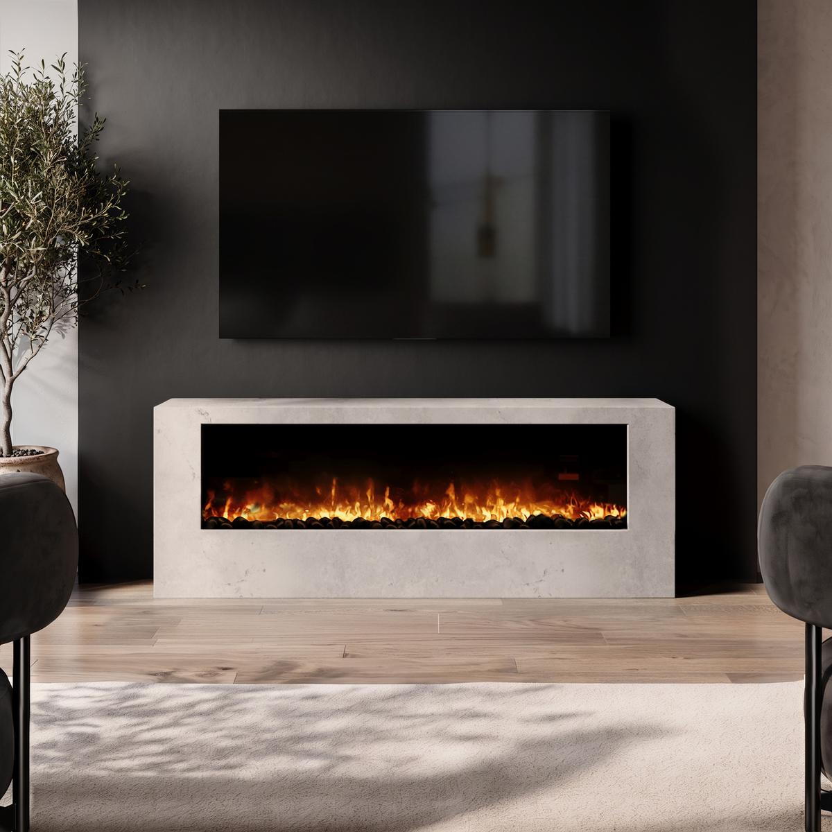 Wall-Mounted Electric Fire with Stone Effect Surround - 60 Inch - AmberGlo image 1