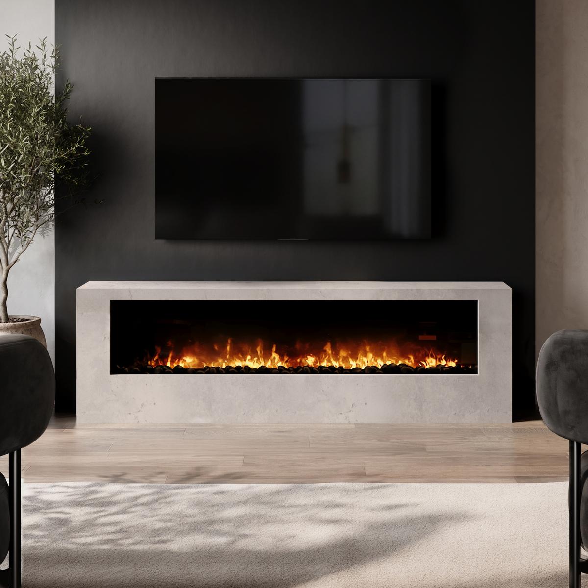 Wall-Mounted Electric Fire with Stone Effect Surround - 70 Inch - AmberGlo image 1