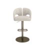 Beige Upholstered Adjustable Swivel Bar Stool with Brass Base - Azalea image 1