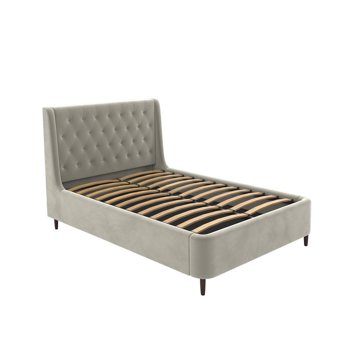 Beige Velvet Small Double Ottoman Bed With Legs - Amara image 1