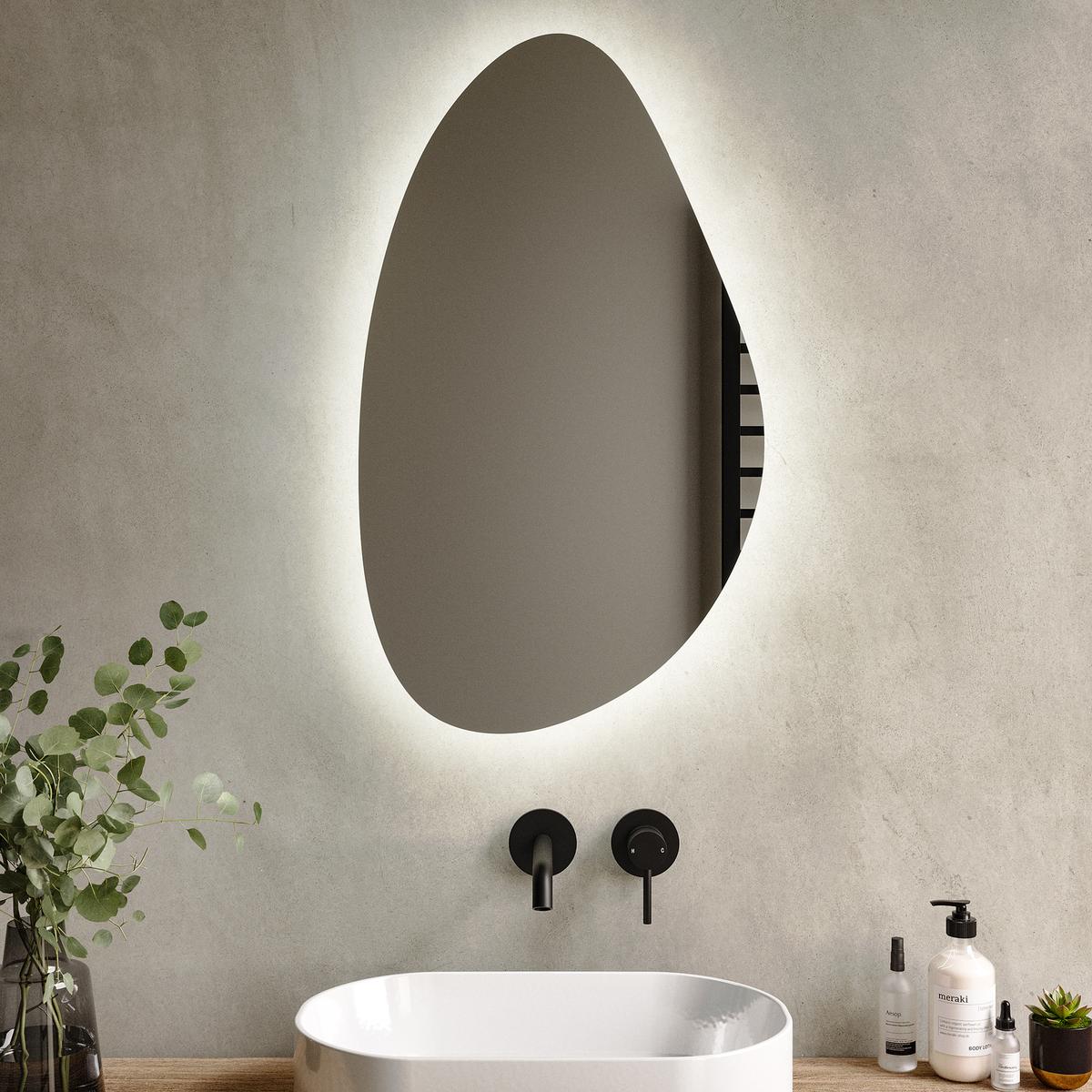 GRADE A1 - Pebble Backlit Bathroom Mirror with Battery Operated Lights 500 x 800mm - Apollo image 1